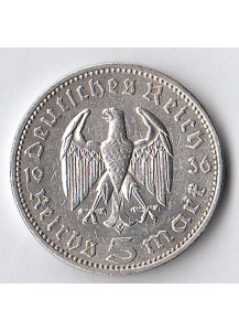 1936 - 5 Marchi argento Paul von Hindenburg Zecca A